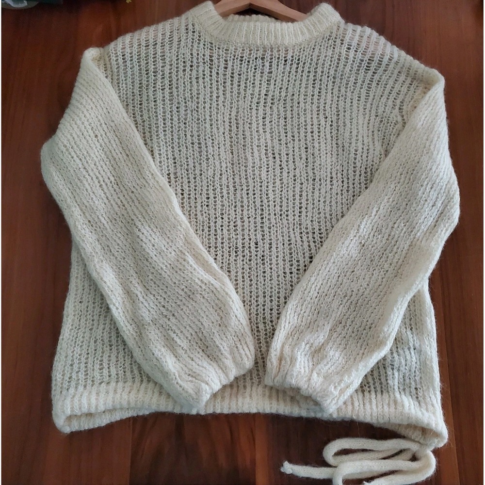 ZARA Alpaca Wool Crew Neck Sheer Sweater Womens S Open Knit Beachy Coastal Cozy